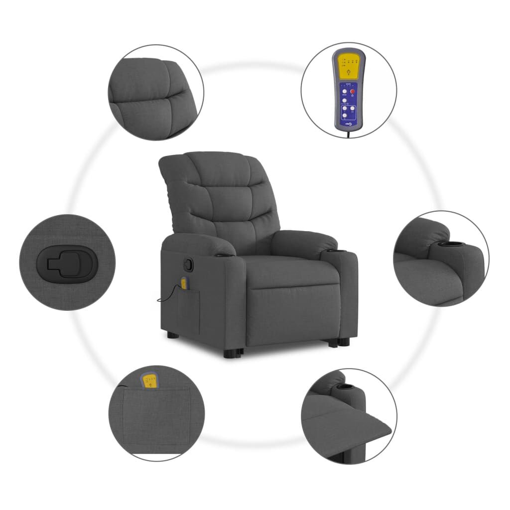 vidaXL Stand up Massage Recliner Chair Dark Grey Fabric