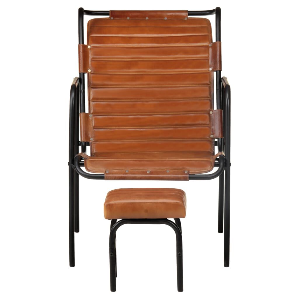 vidaXL Relaxing Armchair with a Footrest Brown Real Leather