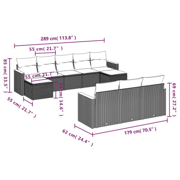 vidaXL 10 Piece Garden Sofa Set with Cushions Beige Poly Rattan