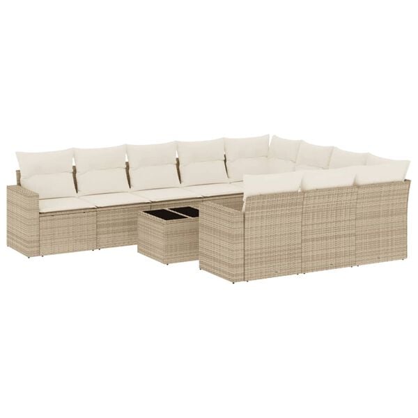 vidaXL 11 Piece Garden Sofa Set with Cushions Beige Poly Rattan