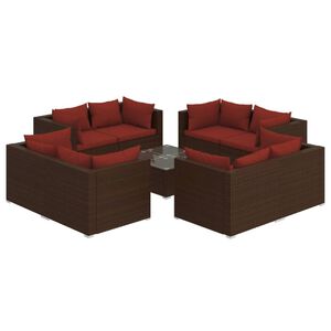 vidaXL 9 Piece Garden Lounge Set with Cushions Poly Rattan Brown