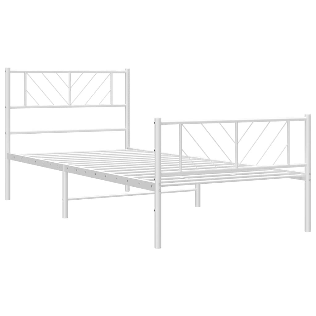 vidaXL Metal Bed Frame without Mattress with Footboard White 100x200cm