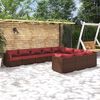 vidaXL 10 Piece Garden Lounge Set with Cushions Poly Rattan Brown