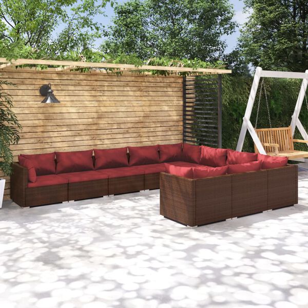 vidaXL 10 Piece Garden Lounge Set with Cushions Poly Rattan Brown