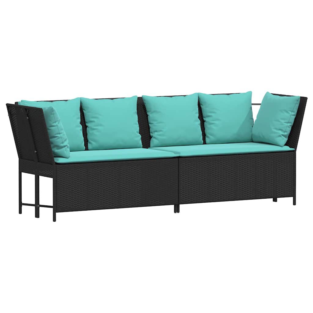 vidaXL Garden Sofa with Cushions Black Poly Rattan