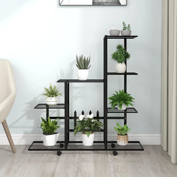 vidaXL Flower Stand with Wheel 94.5x25x92.5 cm Black Metal