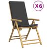vidaXL 6 Piece Folding Garden Reclining Chairs with Dark Grey Cushions Bamboo