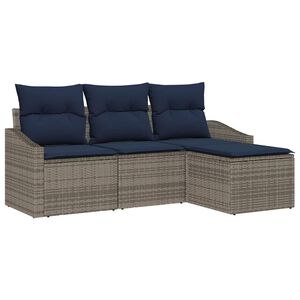 vidaXL Sofa Set with Cushion 4 pcs Grey Poly Rattan