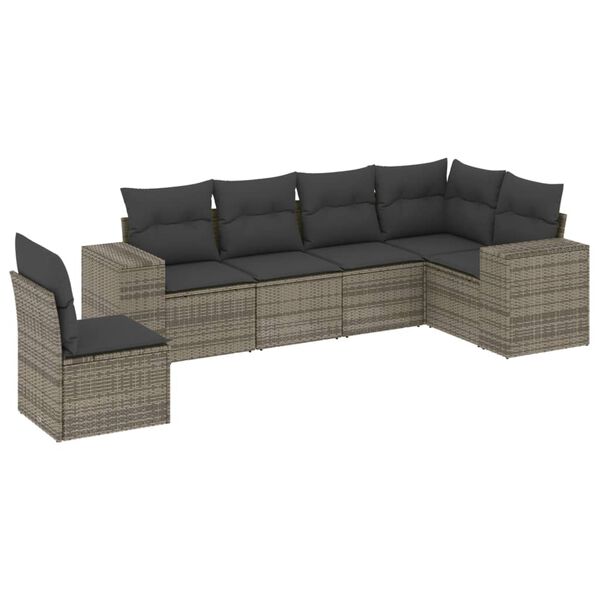 vidaXL 6 Piece Garden Sofa Set with Cushions Grey Poly Rattan