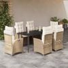 vidaXL 7 Piece Garden Dining Set with Cushions Beige Poly Rattan