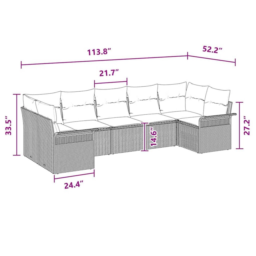 vidaXL Garden Sofa Set with Cushion 7 pcs Grey Poly rattan