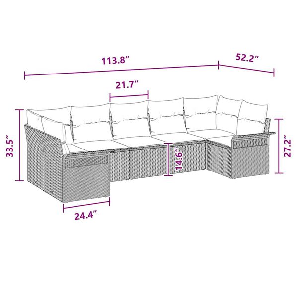 vidaXL Garden Sofa Set with Cushion 7 pcs Grey Poly rattan