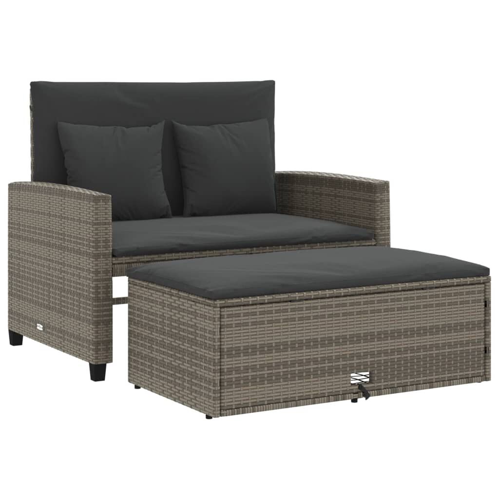vidaXL Garden Sofa with Cushions 2-Seater Grey Poly Rattan