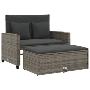 vidaXL Garden Sofa with Cushions 2-Seater Grey Poly Rattan