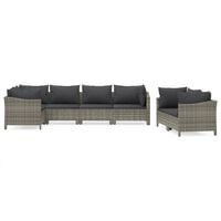 vidaXL 7 Piece Garden Lounge Set with Cushions Grey Poly Rattan