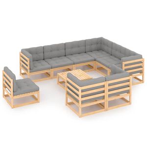 vidaXL 10 Piece Garden Lounge Set with Cushions Solid Pinewood