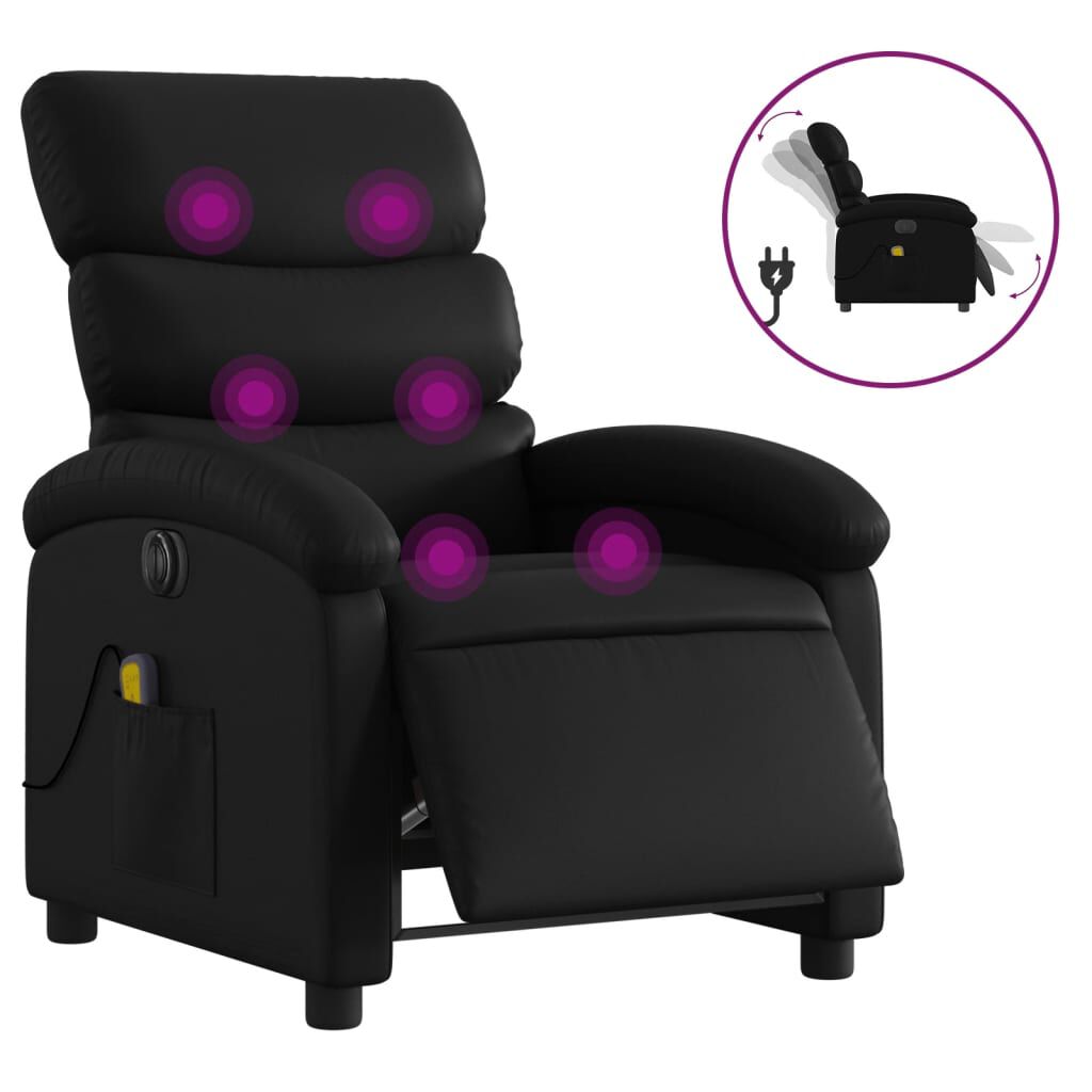 vidaXL Electric Massage Recliner Chair Black Faux Leather