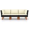 vidaXL 3-Seater Garden Sofa with Cushions Black Poly Rattan