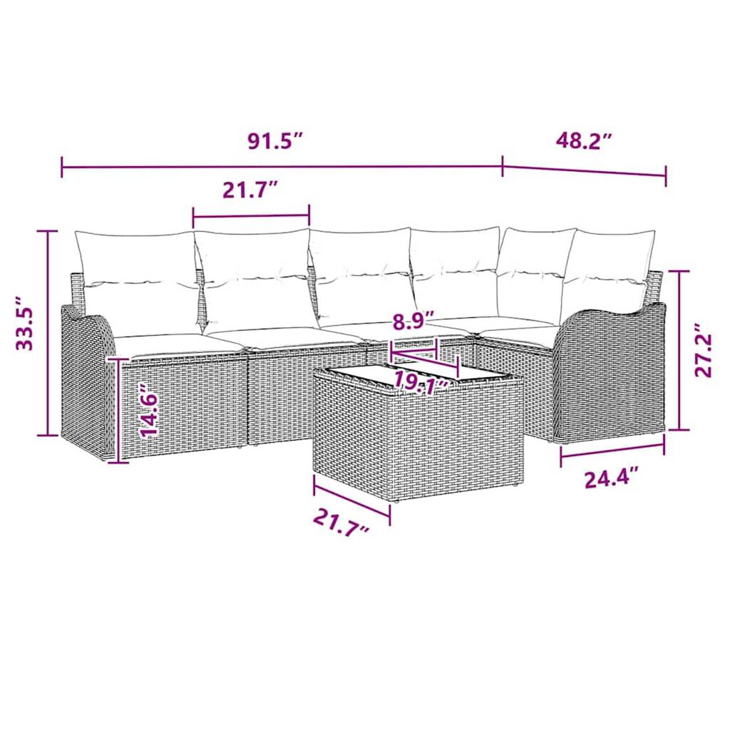 vidaXL Garden Sofa Set with Cushion 6 pcs Black Poly rattan