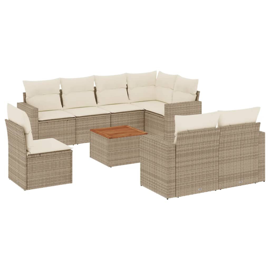 vidaXL 9 Piece Garden Sofa Set with Cushions Beige Poly Rattan