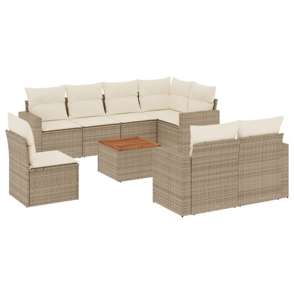vidaXL 9 Piece Garden Sofa Set with Cushions Beige Poly Rattan
