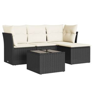 vidaXL 5 Piece Garden Sofa Set with Cushions Black Poly Rattan
