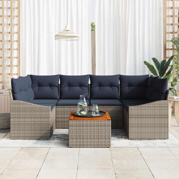 vidaXL Garden Sofa Set with Cushion 7 pcs Grey Poly Rattan