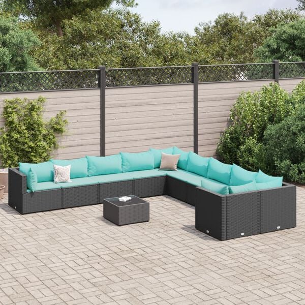 vidaXL 11 Piece Garden Sofa Set with Cushions Black Poly Rattan