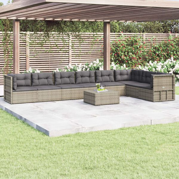 vidaXL 8 Piece Garden Lounge Set with Cushions Grey Poly Rattan