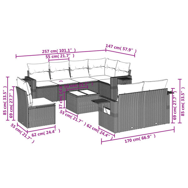 vidaXL 9 Piece Garden Sofa Set with Cushions Beige Poly Rattan
