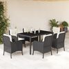 vidaXL 7 Piece Garden Dining Set with Cushions Black Poly Rattan