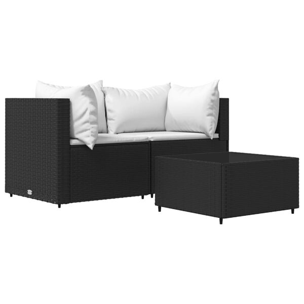 vidaXL 3 Piece Garden Lounge Set with Cushions Black Poly Rattan