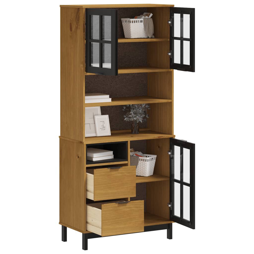 vidaXL Highboard with Glass Doors FLAM 80x40x180 cm Solid Wood Pine