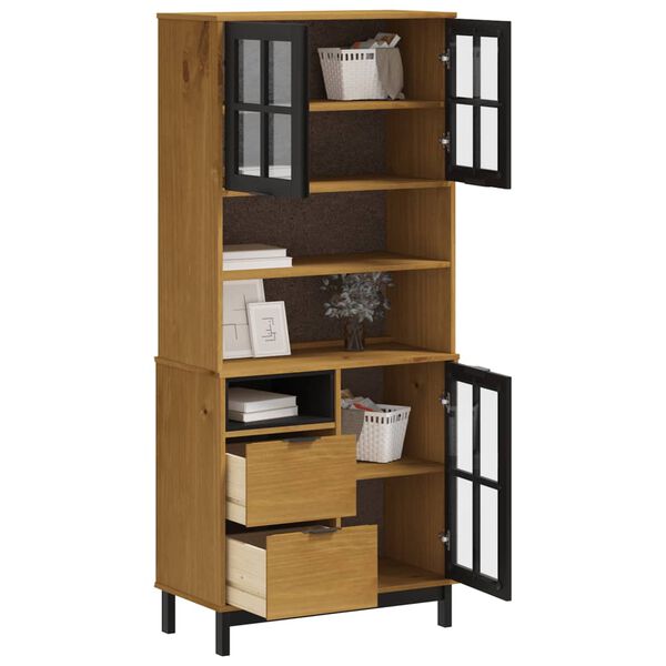 vidaXL Highboard with Glass Doors FLAM 80x40x180 cm Solid Wood Pine