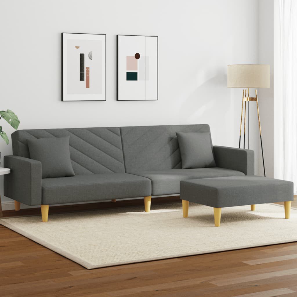 vidaXL 2-Seater Sofa Bed with Pillows and Footstool Dark Grey Fabric