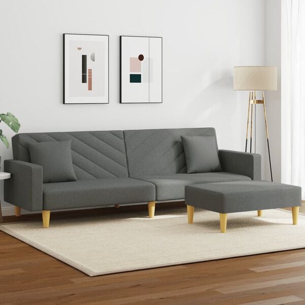 vidaXL 2-Seater Sofa Bed with Pillows and Footstool Dark Grey Fabric
