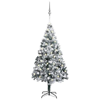 vidaXL Artificial Pre-lit Christmas Tree with Ball Set Green 210 cm PVC