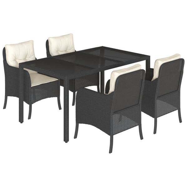 vidaXL 5 Piece Garden Dining Set with Cushions Black Poly Rattan