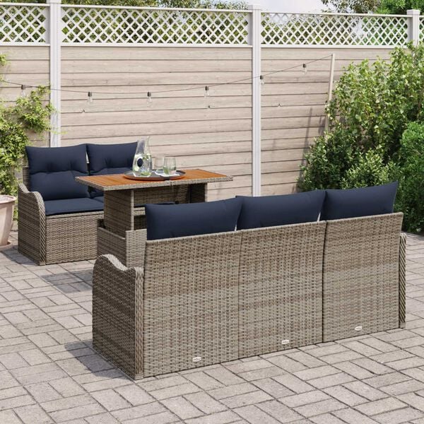 vidaXL 6 Piece Garden Sofa Set with Cushions Grey Poly Rattan Acacia