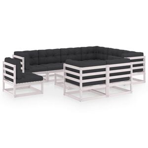 vidaXL 10 Piece Garden Lounge Set with Cushions White Solid Pinewood