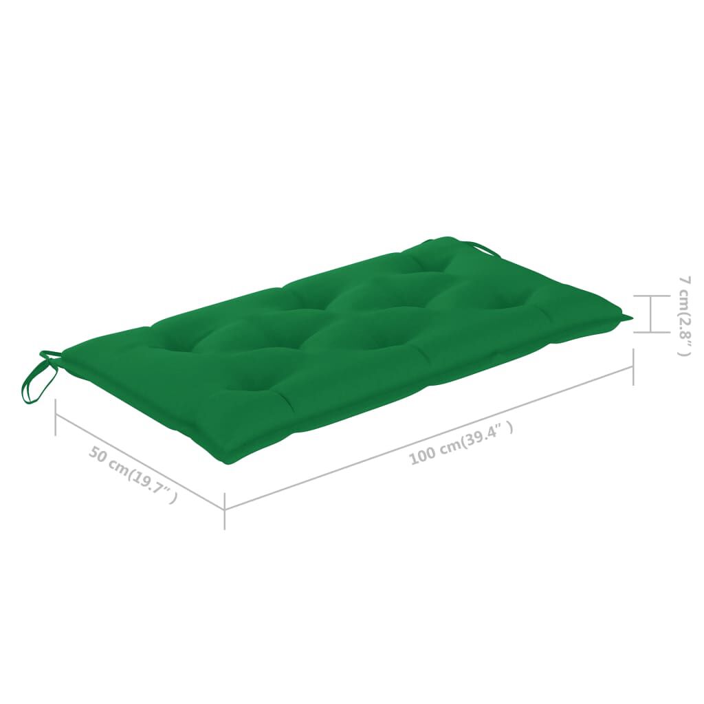 vidaXL Garden Bench with Green Cushion 112 cm Solid Teak Wood