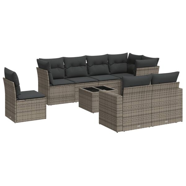 vidaXL 9 Piece Garden Sofa Set with Cushions Grey Poly Rattan