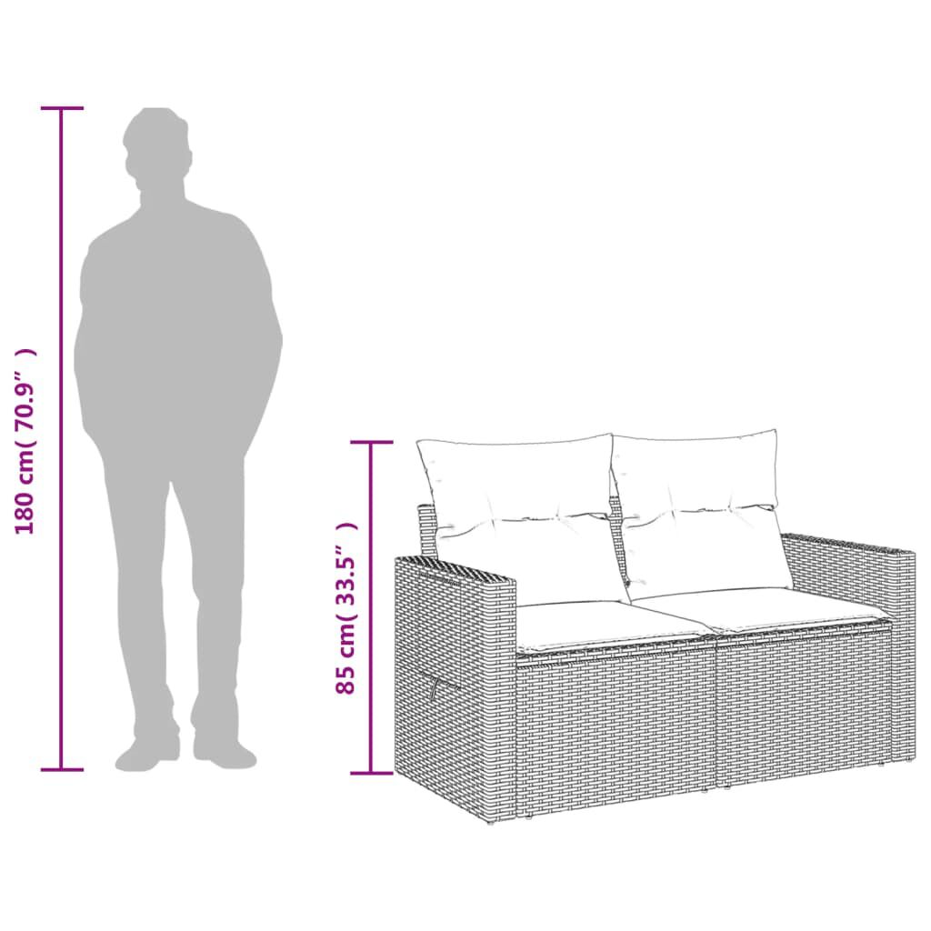 vidaXL Garden Sofa with Cushions 2-Seater Black Poly Rattan