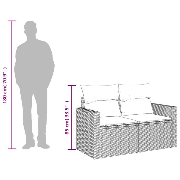 vidaXL Garden Sofa with Cushions 2-Seater Black Poly Rattan