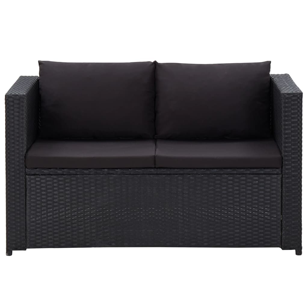 vidaXL 3 Piece Garden Lounge Set with Cushions Poly Rattan Black