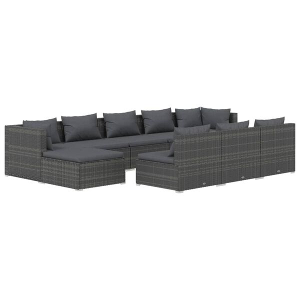 vidaXL 10 Piece Garden Lounge Set with Cushions Grey Poly Rattan