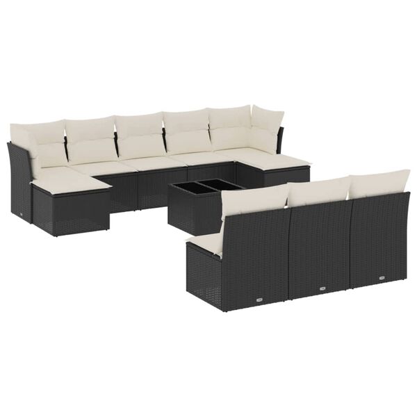 vidaXL 11 Piece Garden Sofa Set with Cushions Black Poly Rattan