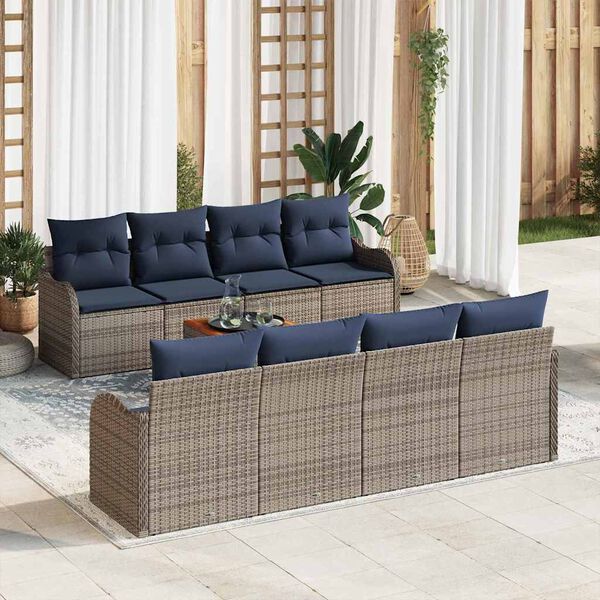 vidaXL Garden Sofa Set with Cushion 9 pcs Grey Poly Rattan