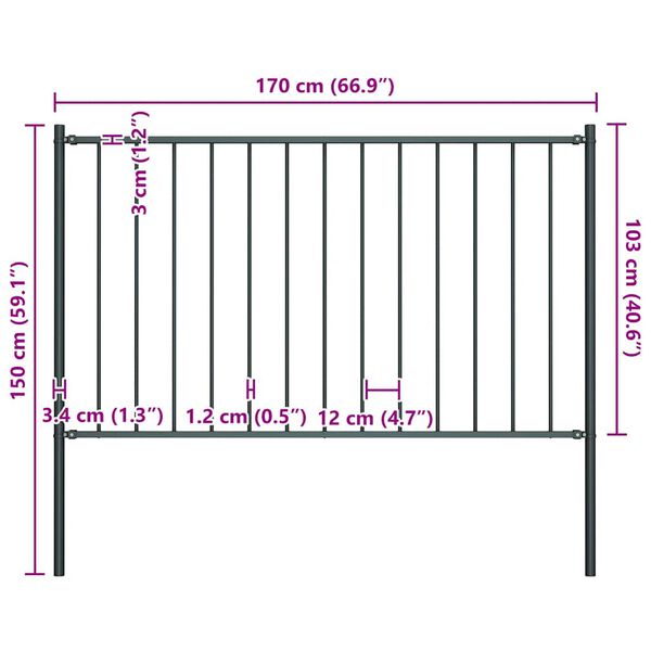 vidaXL Fence Panel with Posts Powder-coated Steel 1.7x1 m Anthracite