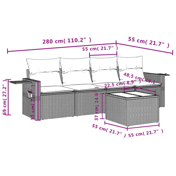 vidaXL 5 Piece Garden Sofa Set with Cushions Brown Poly Rattan